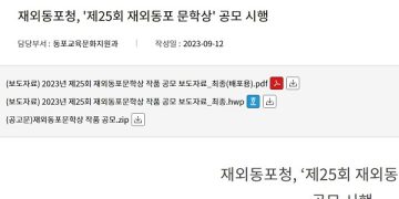 재외동포청, ‘제25회 재외동포 문학상’ 공모전 개최 공고
