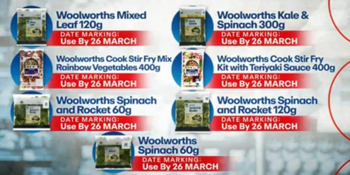 샐러드 제품, 오염 우려로 리콜.  호주 5개 대형 마켓, 관련 상품 리콜